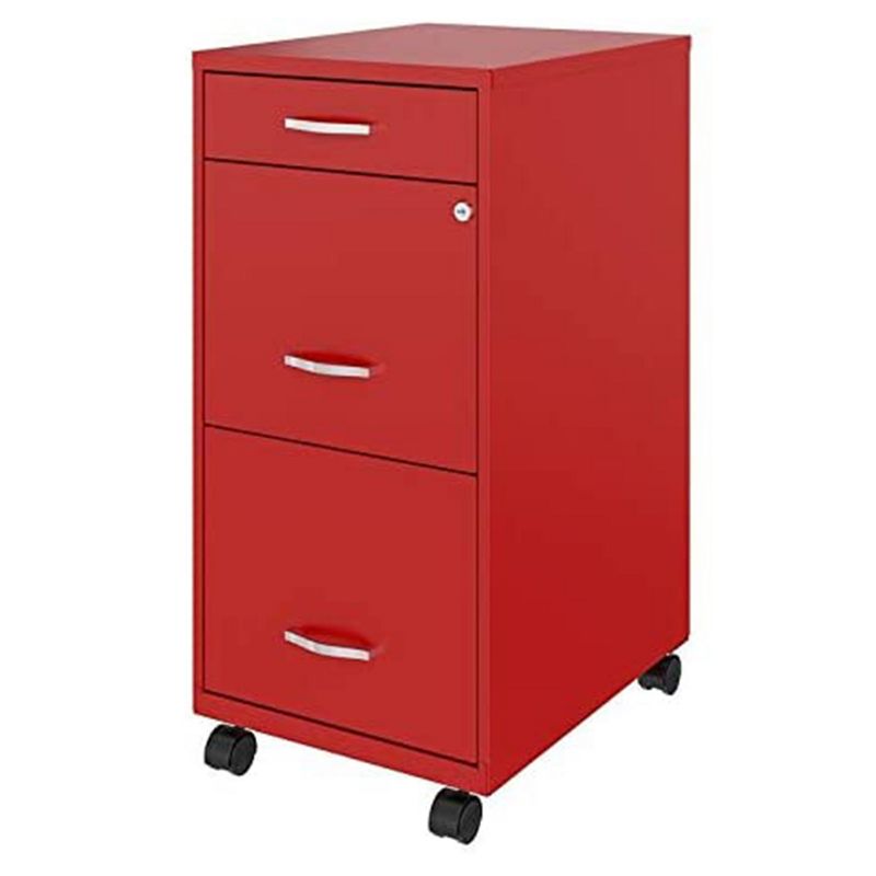Space Solutions 18 Inch Wide Metal Mobile Organizer File Cabinet for Office Supplies & Hanging File Folders w/ Pencil Drawer & 3 File Drawers, Red, 4 of 6