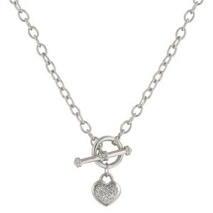 ShineHigh Toggle Pavé Heart Necklace – 18-Inch Rhodium-Plated Chain with CZ Heart Charm Pendant, Bezel Set, Stylish Statement Jewelry for Women - 1 of 1