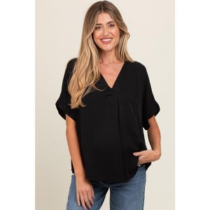 Pinkblush Black V-Neck Pin-Tuck Detail Maternity Top - 1 of 4