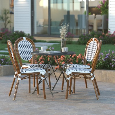 Set of Two Black and Natural Aluminum Bistro Chairs
