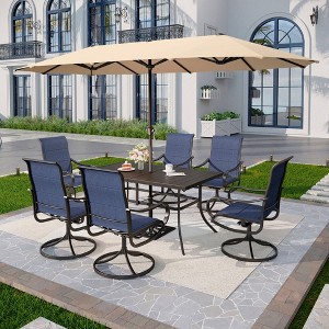 Captiva Designs 8pc Patio Dining Set with Rectangular steel table & Padded Sling Swivel Chairs & Market Umbrella - 1 of 4