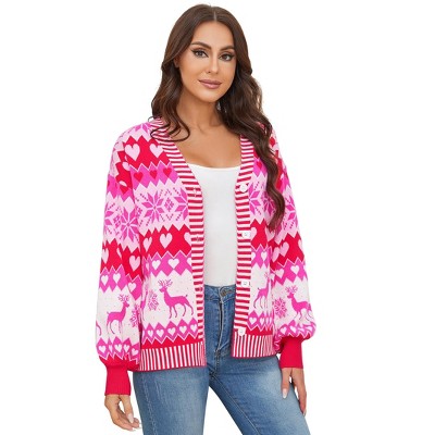 Clearlove Christmas Sweaters for Women Fun Patterns Cute Cardigans Merry Winter Open Front Knit Sweaters Outerwear