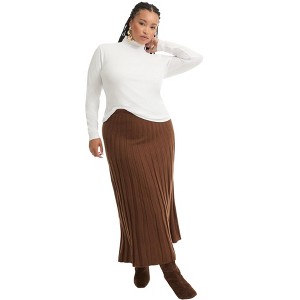June + Vie by Roaman's Women's Plus Size Ribbed Mock Neck Top - 1 of 4