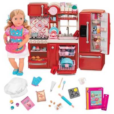 Our Generation 18" Posable Cooking Doll Jenny with Gourmet Kitchen Playset & Storybook (Red)