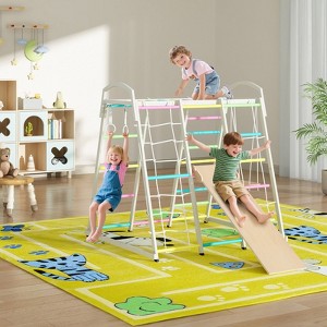 Sandinrayli Indoor Jungle Gym, 9-in-1 Children Playground, Climber Playset for Kids Ages 3-8 with Slide, Monkey Bars, Swing, Hand Rings - 1 of 4