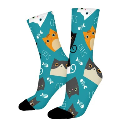 Cute Cats Pattern Women Printed Crew Socks Funny Funky Socks Soft Polyester Novelty Gifts for Artists Men