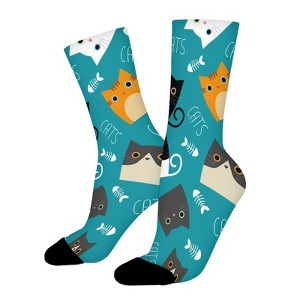 Cute Cats Pattern Women Printed Crew Socks Funny Funky Socks Soft Polyester Novelty Gifts for Artists Men - 1 of 1