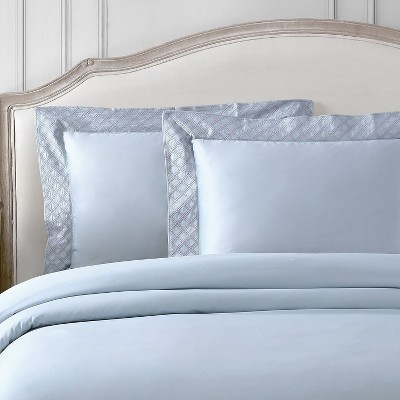Light Blue Cotton Sateen Queen Duvet Cover Set
