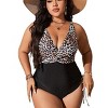 Clearlove Women Plus Size One Piece Swimsuit Tummy Control Bathing Suits Lace up Plunge Swimwear - 4 of 4