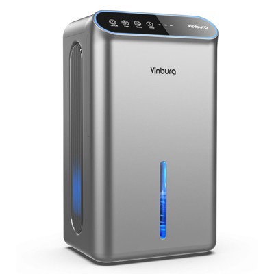 Vinburg 2.5L Portable Dehumidifier for 300 Sq. Ft Home with Colorful LED Lights, Quiet, High-Efficiency Air Dryer with Safety Alerts, Silver Gray