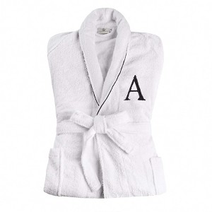 Modern Cotton Absorbent Traditional Adult Unisex Solid with Monogram Bath Robe by Blue Nile Mills - 1 of 4