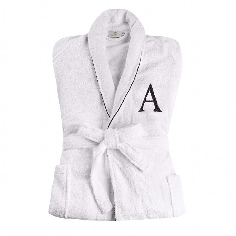 Modern Cotton Absorbent Traditional Adult Unisex Solid with Monogram Bath Robe by Blue Nile Mills, 1 of 10