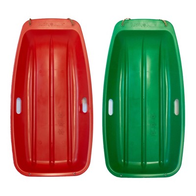 Lucky Bums Kids 35 Inch 1 Person Plastic Snow Toboggan Sled with Built in Handles and Pull Rope for Children Ages 8 and Up, Red and Green