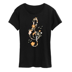 Women's - Instant Message - Floral Treble Clef Short Sleeve Graphic T-Shirt - 1 of 4