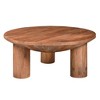 Royal Hampton, Meridian Coffee Table Round Top 3 Column Pillar Legs Natural Brown Mango Wood, 38 Inch - 4 of 4