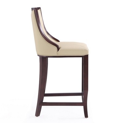 Emperor Cream Faux Leather and Walnut Wood Bar Stools, Set of 2