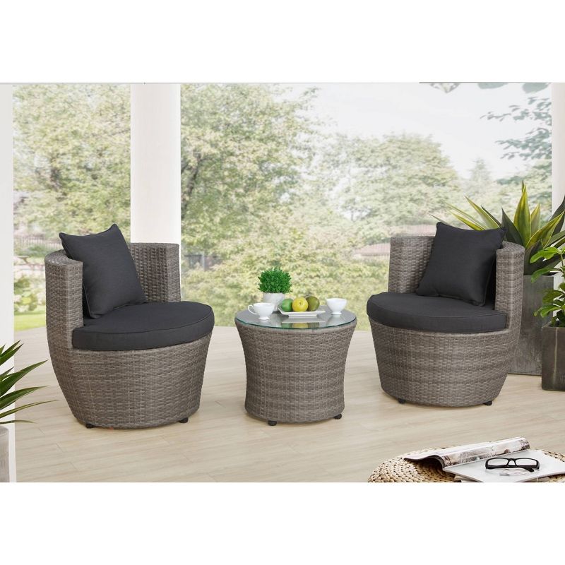 3pc Amelia Outdoor Conversation Set with 2 Round Chairs &#38; Table - Gray - Alaterre Furniture, 1 of 15
