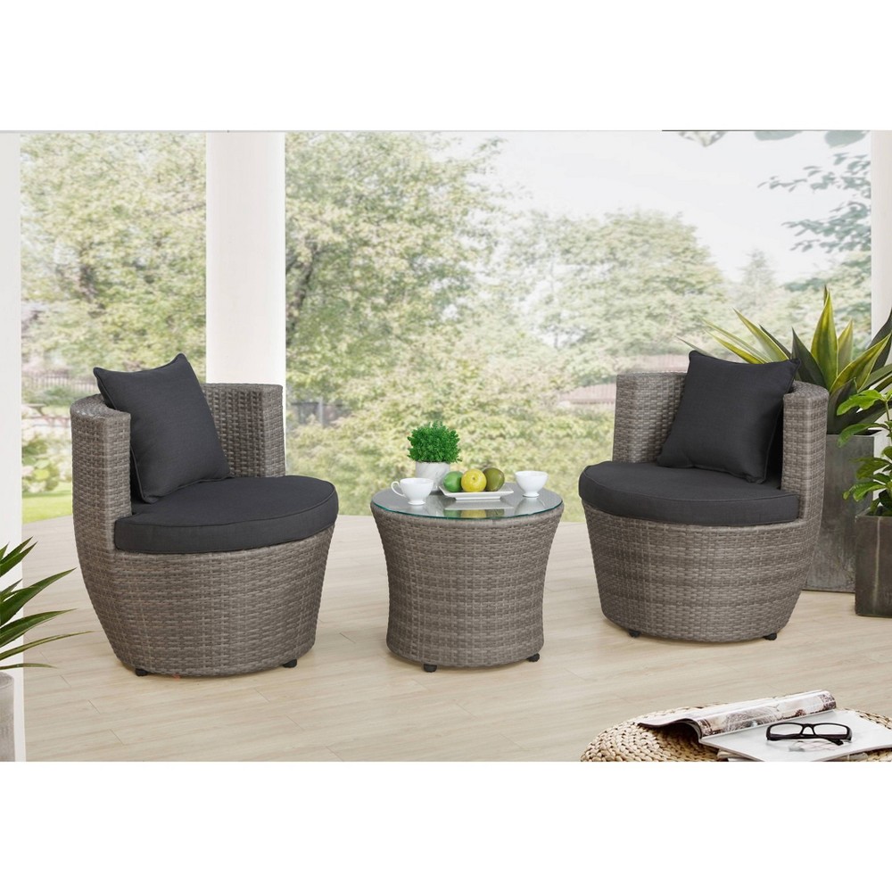 Photos - Garden Furniture 3pc Amelia Outdoor Conversation Set with 2 Round Chairs & Table - Gray - A