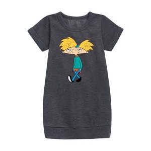 - Hey Arnold! - Distressed Arnold Graphic Short Sleeve Fleece Dress - 1 of 3