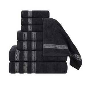 Zero Twist Cotton Ribbed Modern Geometric Border Assorted 8 Piece Bathroom Towel Set by Blue Nile Mills - 1 of 4
