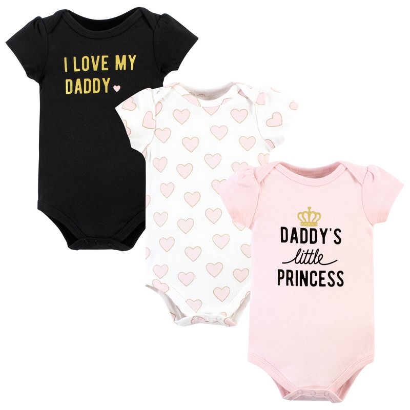 Hudson Baby Infant Girl Cotton Bodysuits, Daddys Little Princess 3-Pack, 1 of 6