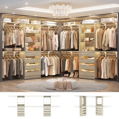 Aheaplus Walk-In Closet Organizer with 8 Hanging Rods, Wardrobe Closet System with Shelves