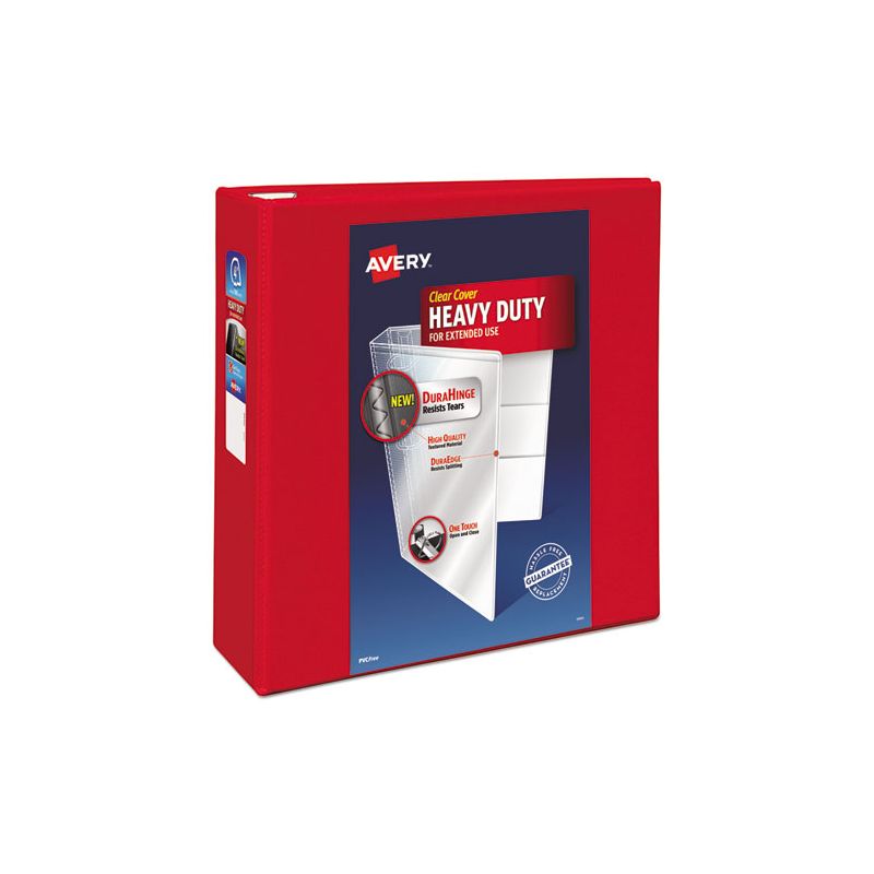Avery Heavy-Duty View Binder with DuraHinge and Locking One Touch EZD Rings, 3 Rings, 4" Capacity, 11 x 8.5, Red, 1 of 8