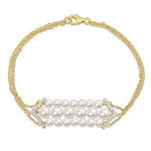 EVERLY JEWELRY | Yellow Plated Sterling Silver 1/4 CT TGW White Topaz And White Freshwater Cultured Pearl Bracelet With Chain, 7.25 inch - 1 of 4