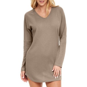 ADR Women's Nightshirt, Soft Ribbed Knit Waffle Sleep Shirt, Oversized Sweater Top Pajama - 1 of 4