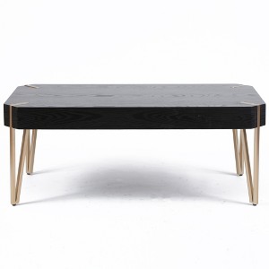 LuxenHome 46" W Black Wood Veneer and Gold Metal Coffee Table. - 1 of 4