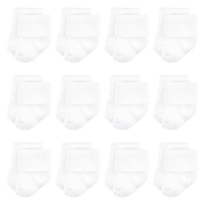 Image of Luvable Friends Unisex Baby Newborn and Baby Terry Socks, White, 6-12 Months
