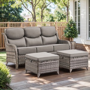 Gymojoy Outdoor Wicker Sofa with Ottoman PE Rattan Patio Couch Sofa for Garden - 1 of 4