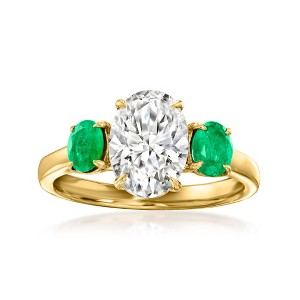 Ross-Simons 2.00 Carat Lab-Grown Diamond Ring With .50 ct. t.w. Emeralds in 14kt Yellow Gold - 1 of 4