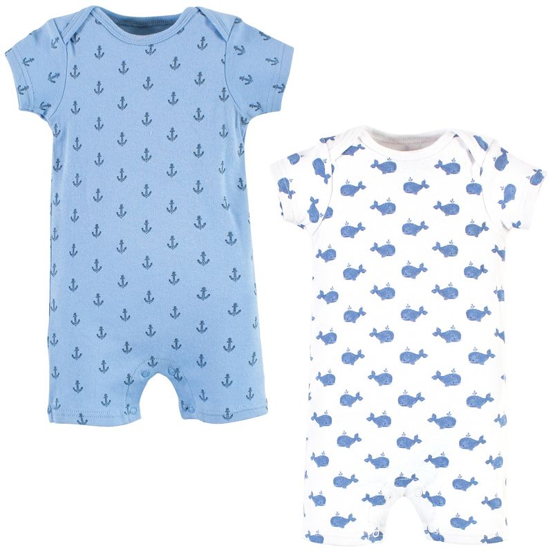 Hudson Baby Infant Boy Cotton Rompers, Blue Whale, 1 of 6
