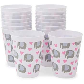Sparkle and Bash 16 Pack Plastic Tumbler Cups, Elephant Baby Shower Decorations for Girl, 16 oz