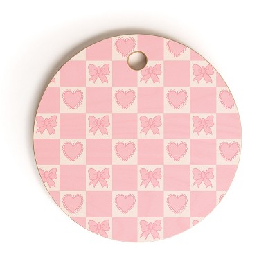 Doodle By Meg Pink Bow Checkered Print Cutting Board - Round