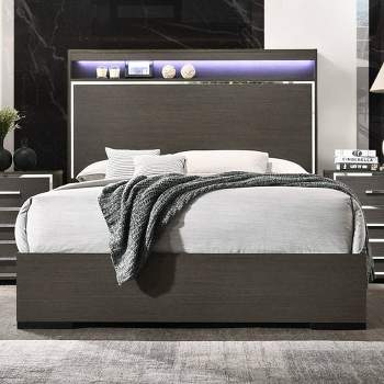 86" Queen Bed Escher Bed LED Gray Oak - Acme Furniture