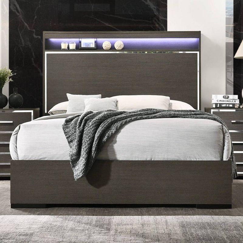 86&#34; Queen Bed Escher Bed LED Gray Oak - Acme Furniture, 1 of 9