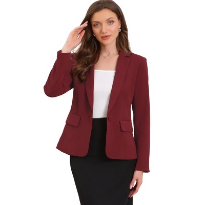 INSPIRE CHIC Women's One Button Notch Lapel Long Sleeve with Shoulder Pads and Pockets Blazer