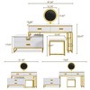 Vanity Desk with 3-Colors Modes Mirror, Makeup Table with Movable Side Cabinet, Stool, H-Shaped Support Legs Dressing Table Set for Bedroom - 4 of 4