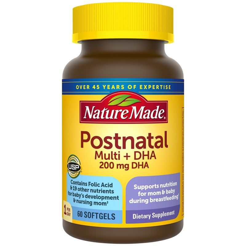 Nature Made Postnatal Multi + DHA, Postnatal Vitamins with Iron &#38; Vitamin D Softgels - 60ct, 1 of 17