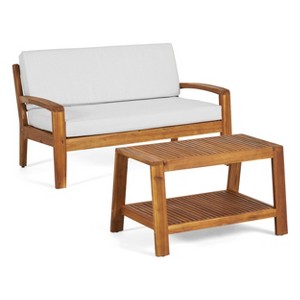 Christopher Knight Home Grenada Outdoor Acacia Wood Loveseat and Coffee Table Set (No Fabric Skin) - 1 of 4