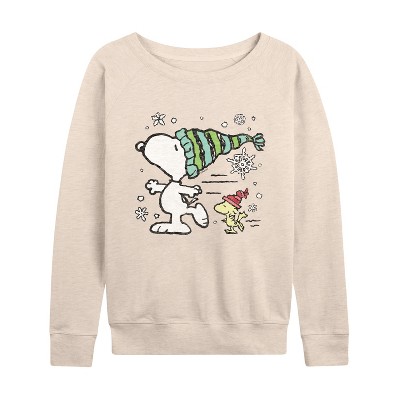 Women's Peanuts Snoopy Woodstock Skate Lightweight French Terry Slouchy - Birch - Medium