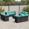 vidaXL 13 Piece Patio Sofa Set with Cushions Black Poly Rattan - Black and Blue With Table - 2 of 4