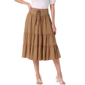 INSPIRE CHIC Women's Smocked Lace-Up Tiered Pleated Midi Renaissance Skirt - 1 of 4