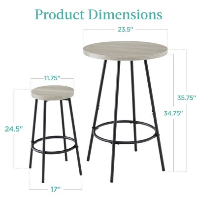 Light Gray Round Counter Height Pub Table with 2 Stools