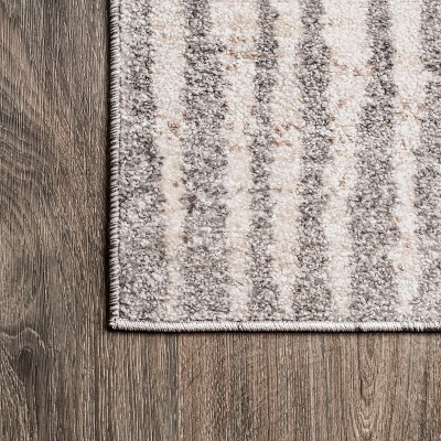 Reversible Gray and Ivory Stripe Synthetic Area Rug