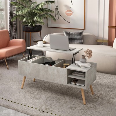 Storage Coffee Table with Hidden Compartment Adjustable Storage Shelf Lift Table Top Dining Table for Living Room