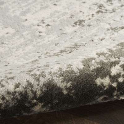 Ivory Grey Abstract Synthetic Runner Rug 2'2" x 7'6"