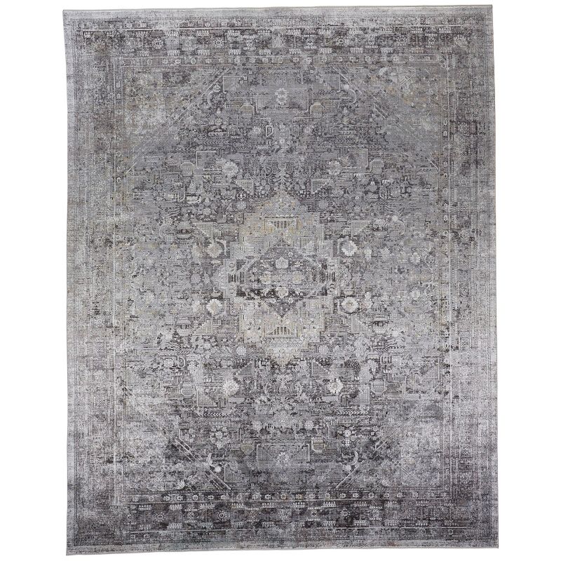 Sarrant Transitional Medallion Gray/Silver/Ivory Area Rug, 1 of 7
